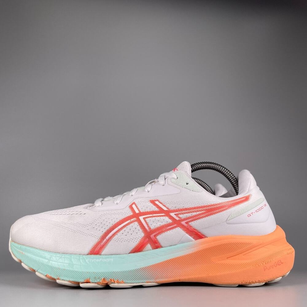 ASICS GT-1000 13 Men's Size 9.5 White Orange Running Shoes Athletic Sneakers EUC